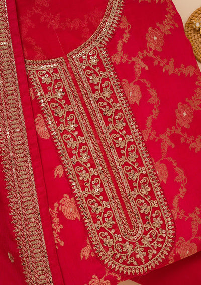 Red Zariwork Tissue Unstitched Salwar Suit