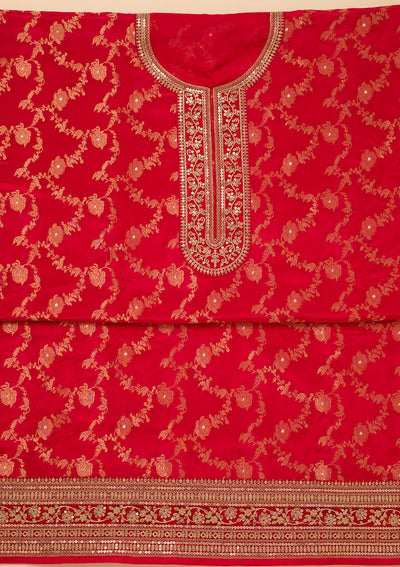 Red Zariwork Tissue Unstitched Salwar Suit