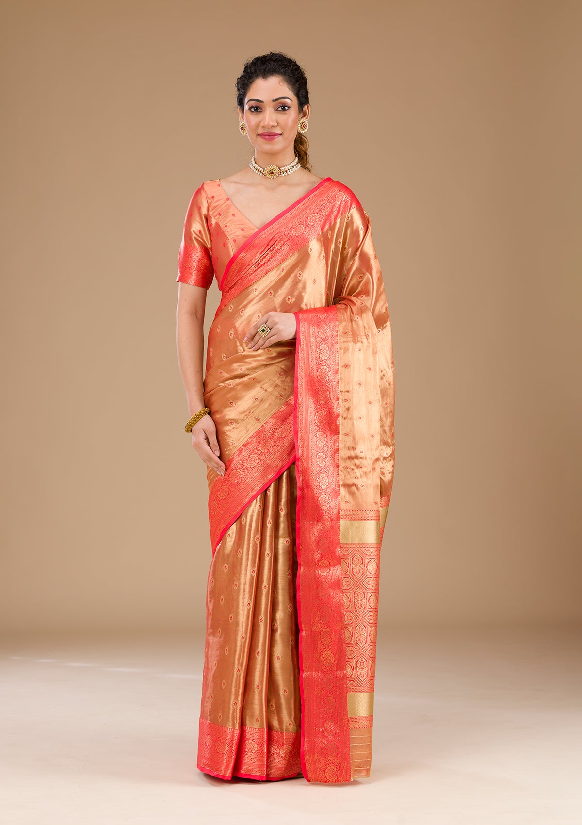 Red Zariwork Tissue Saree