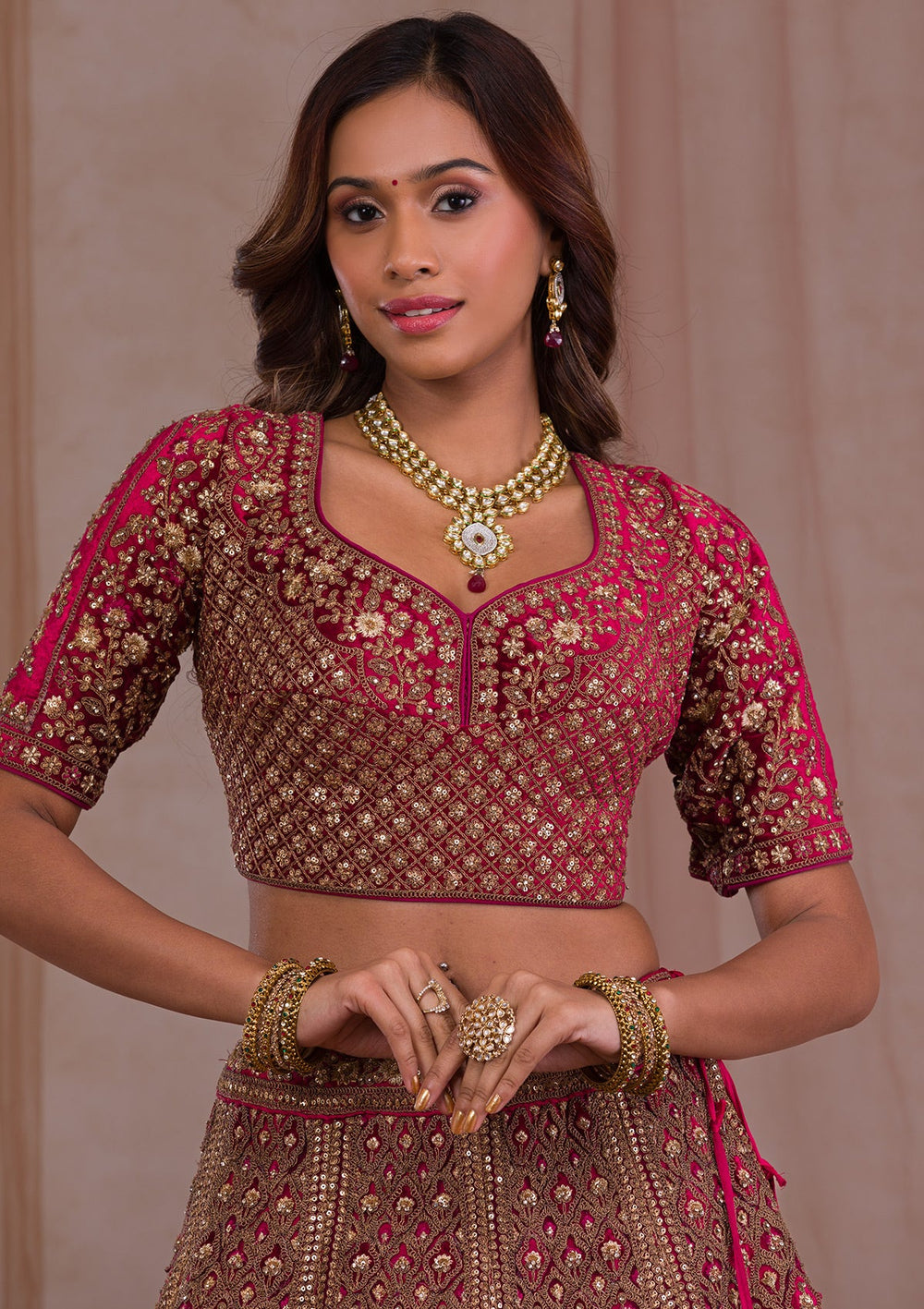 Red Zariwork Velvet Readymade Lehenga-Koskii