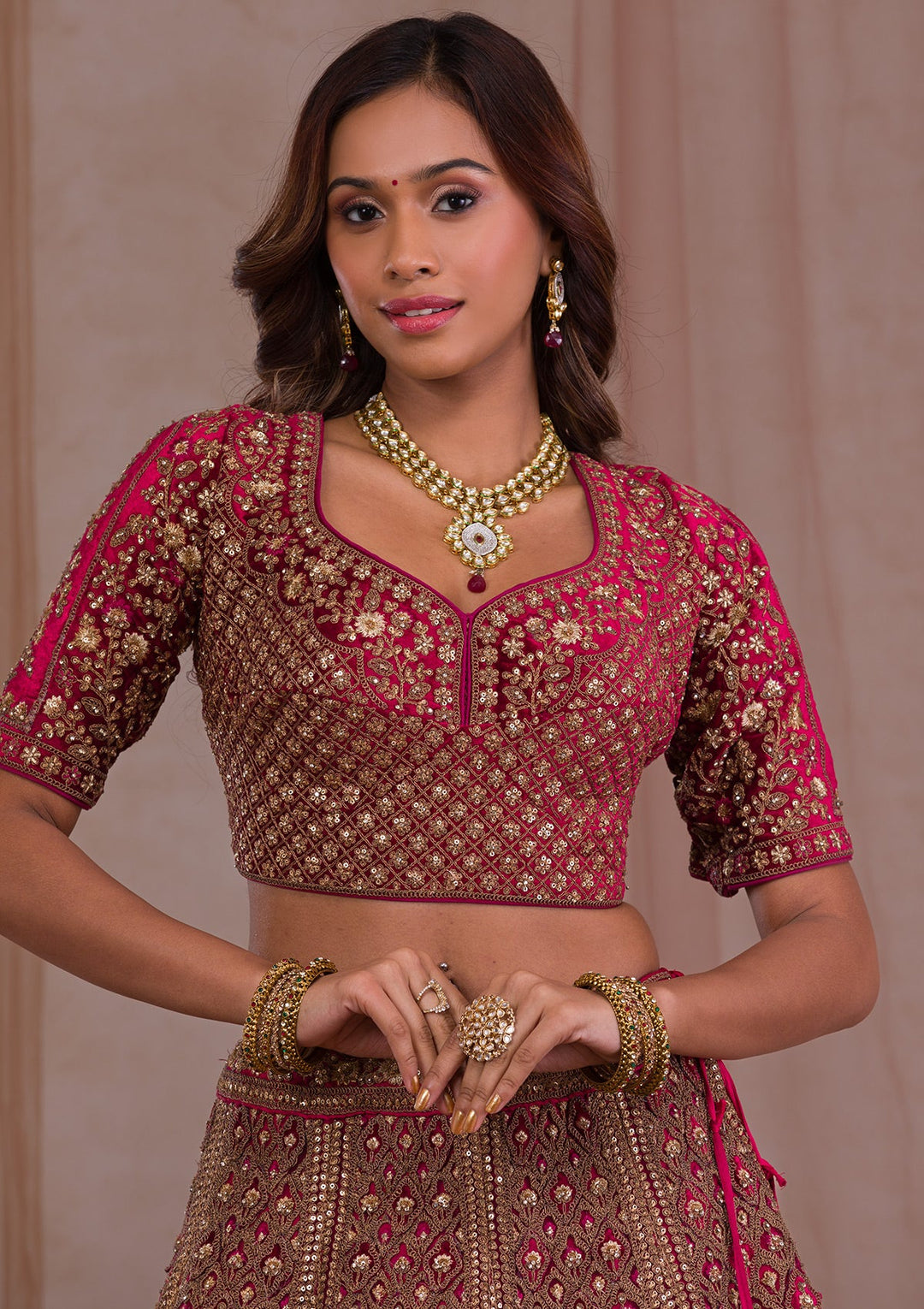 Red Zariwork Velvet Readymade Lehenga-Koskii