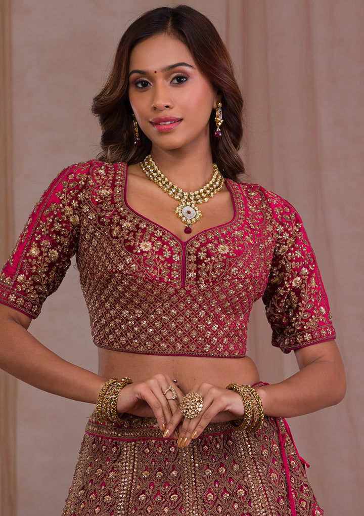 Red Zariwork Velvet Readymade Lehenga-Koskii