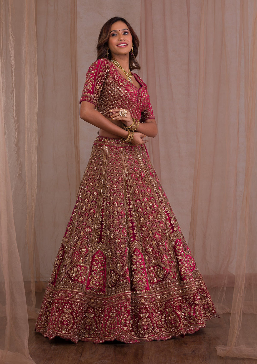 Red Zariwork Velvet Readymade Lehenga-Koskii