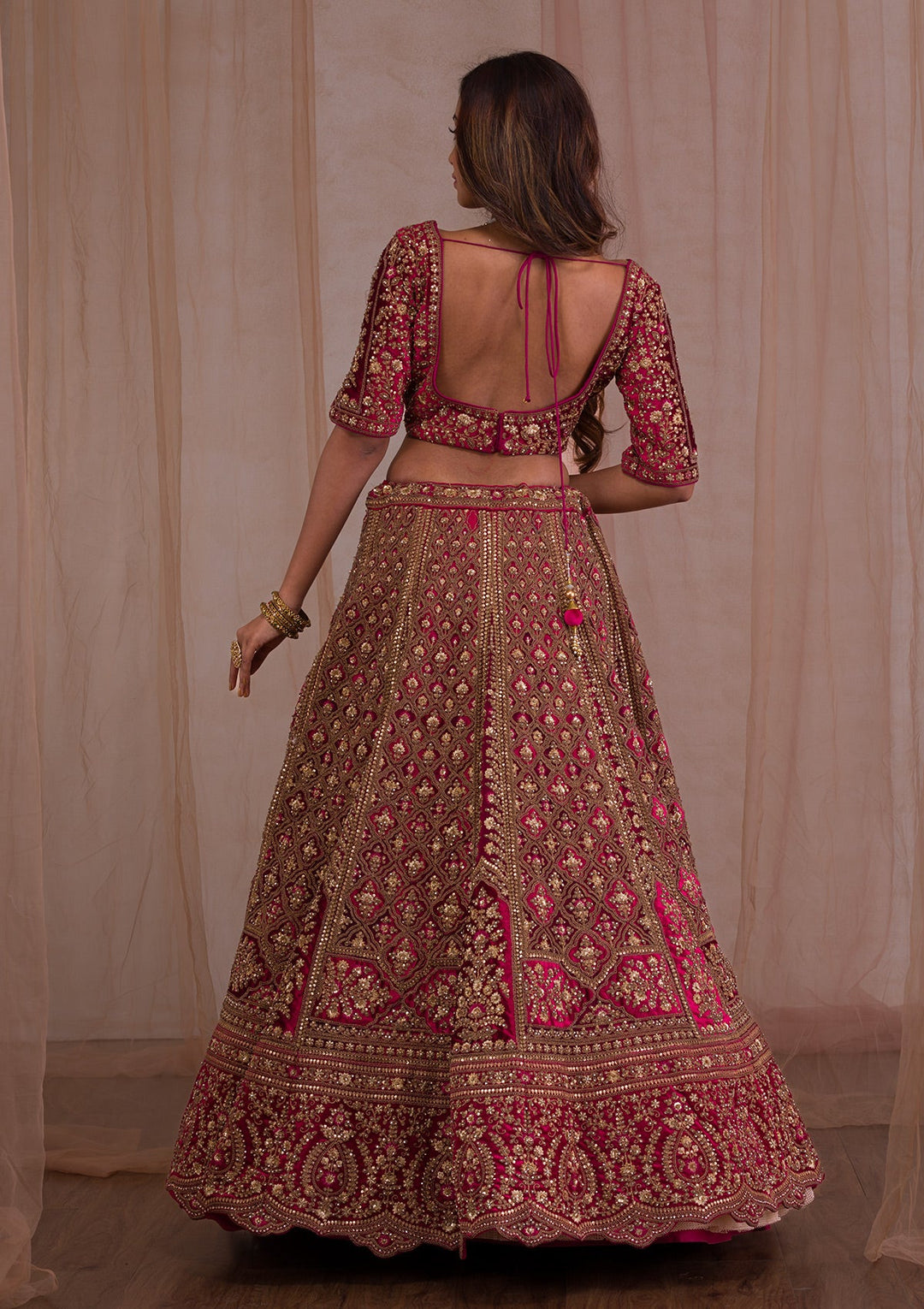 Red Zariwork Velvet Readymade Lehenga-Koskii