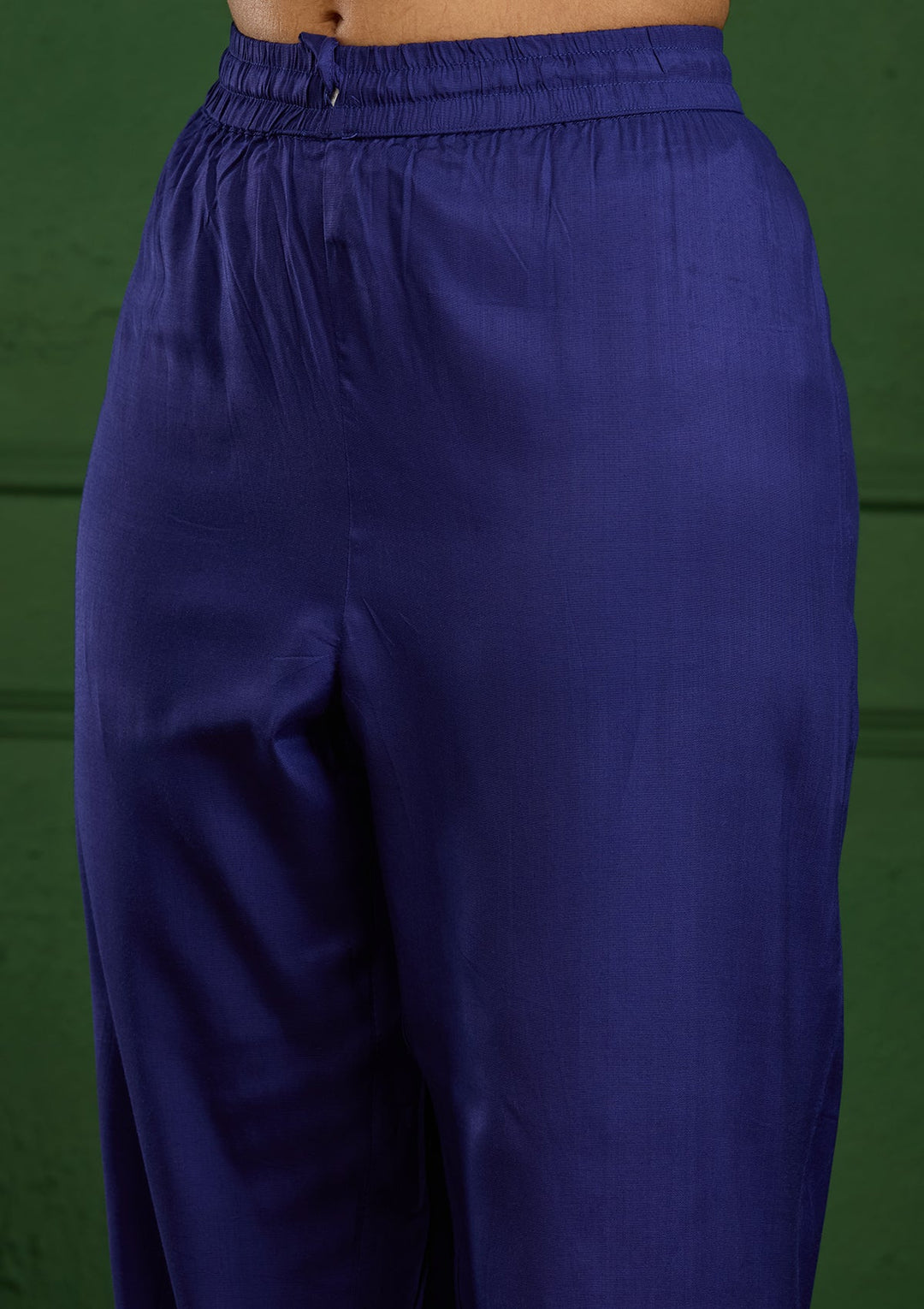 Royal Blue Zariwork Semi Crepe Readymade Salwar Suit-Koskii