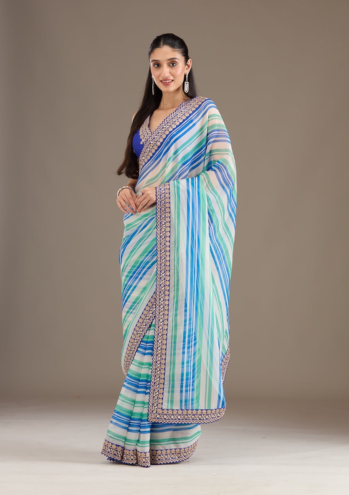 Royal Blue Sequins Tissue Saree-Koskii