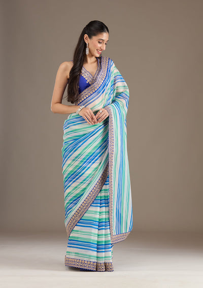 Royal Blue Sequins Tissue Saree-Koskii