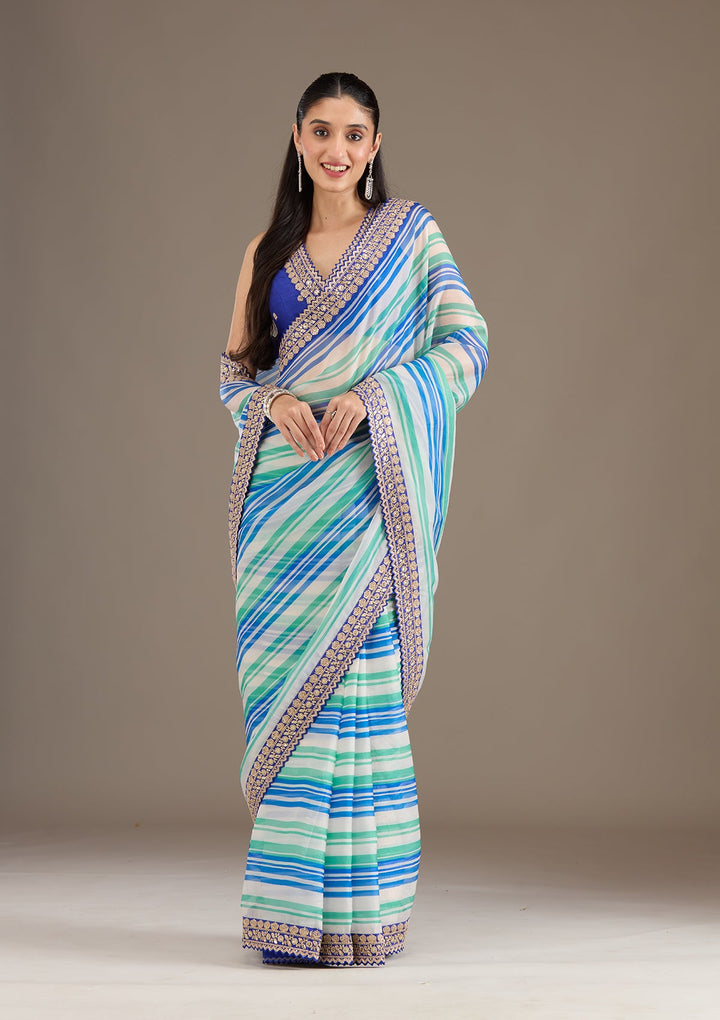 Royal Blue Sequins Tissue Saree-Koskii