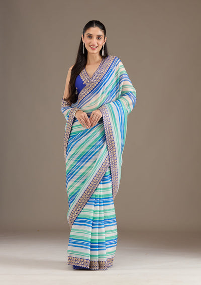 Royal Blue Sequins Tissue Saree-Koskii