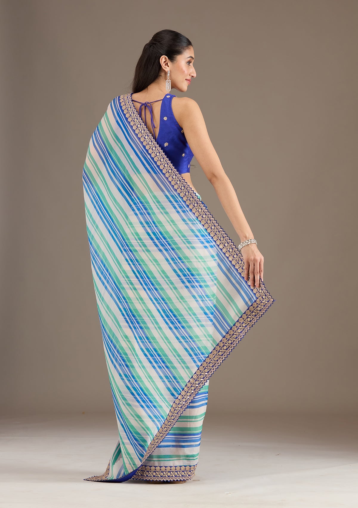 Royal Blue Sequins Tissue Saree-Koskii