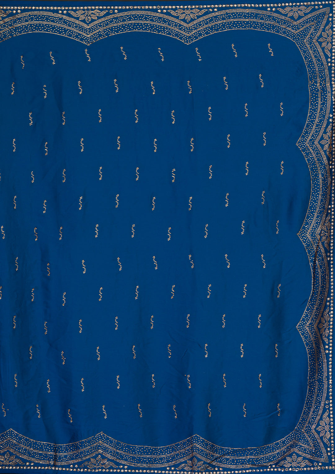 Peacock Blue Swarovski Satin Saree-Koskii