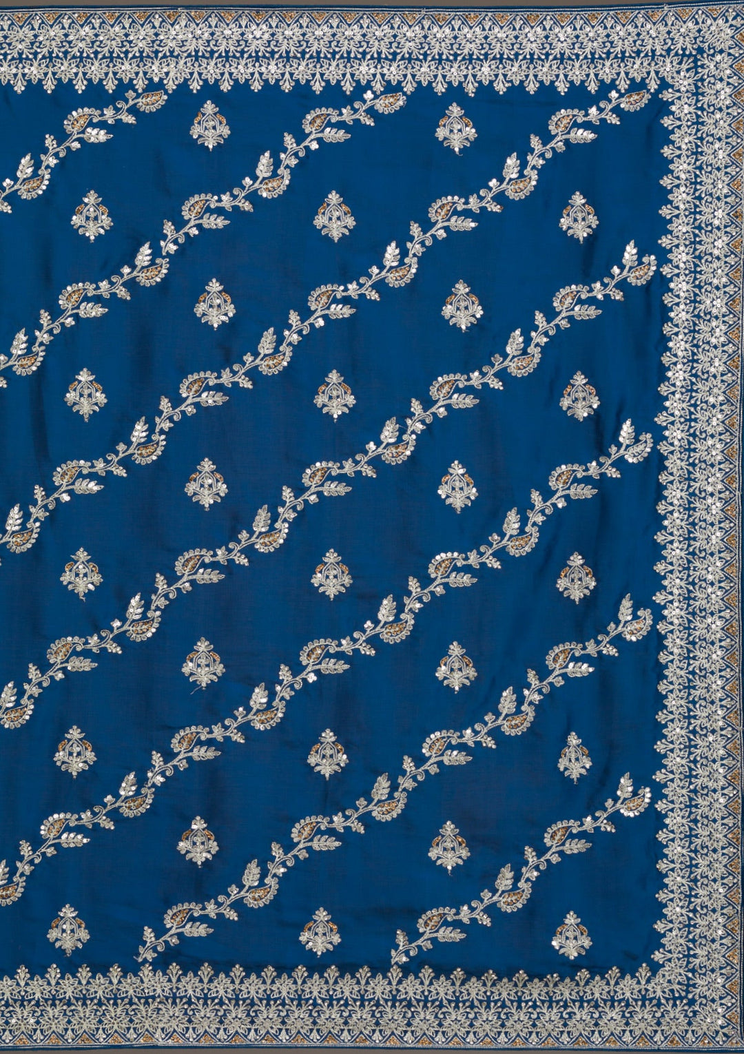 Royal Blue Threadwork Satin Saree-Koskii