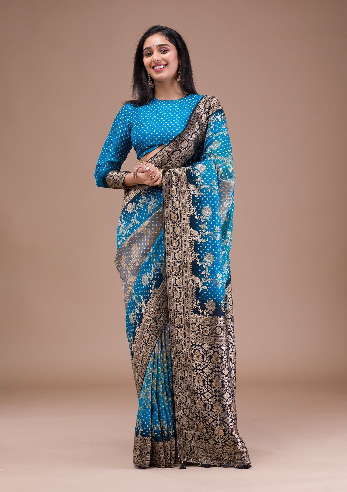 Royal Blue Zariwork Art Silk Saree-Koskii