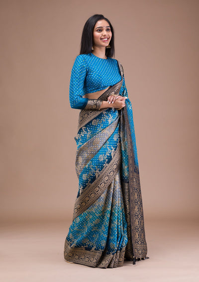 Royal Blue Zariwork Art Silk Saree-Koskii