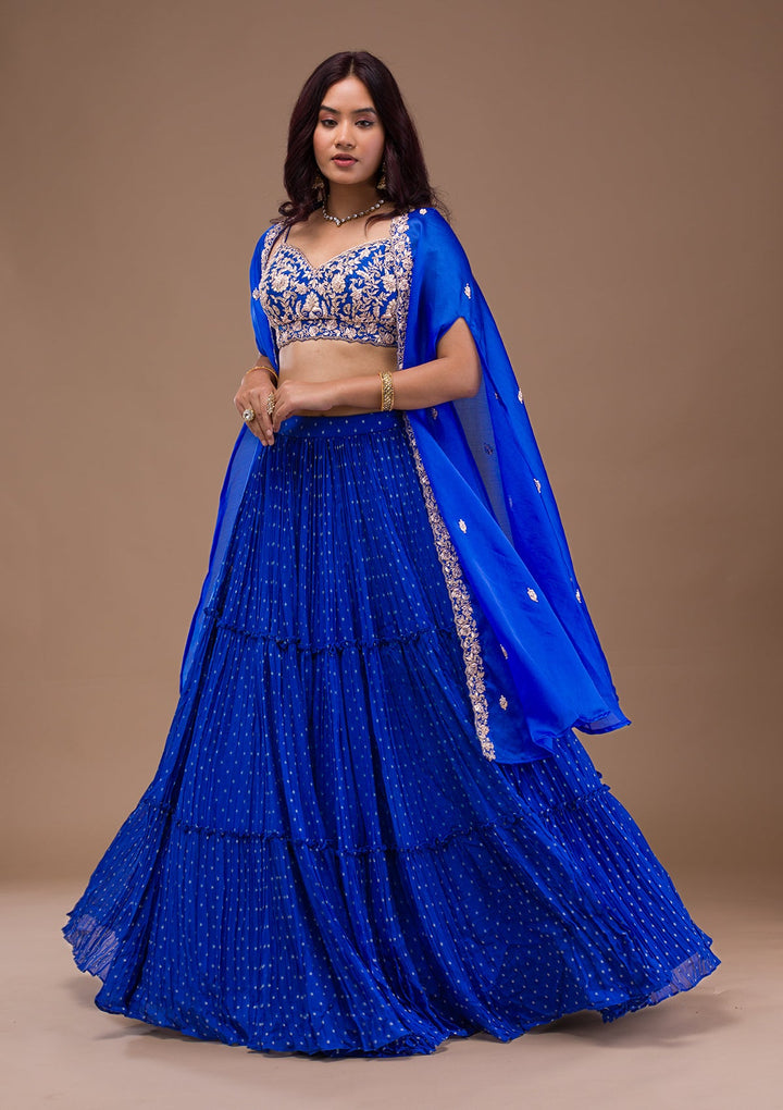 Royal Blue Zariwork Georgette Readymade Lehenga-Koskii