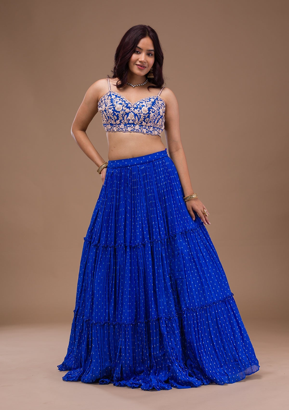 Buy Royal Blue Zariwork Georgette Readymade Lehenga - Koskii