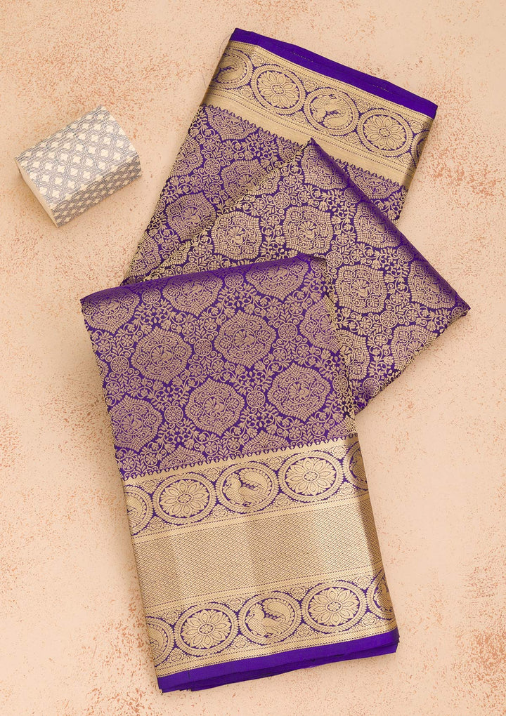 Royal Blue Zariwork Pure Silk Saree-Koskii
