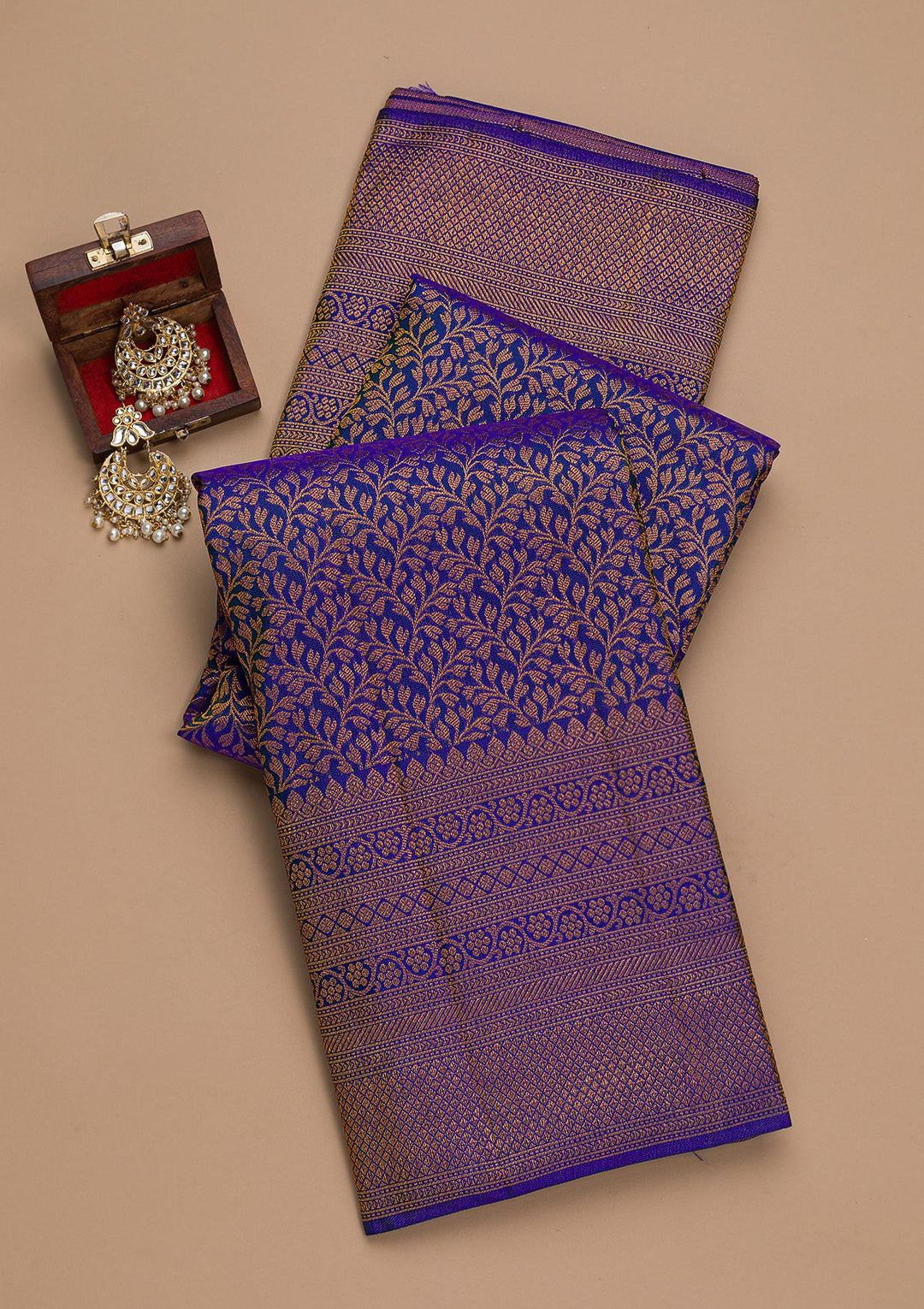 Royal Blue Zariwork Pure Silk Saree-Koskii