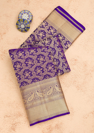 Royal Blue Zariwork Pure Silk Saree-Koskii