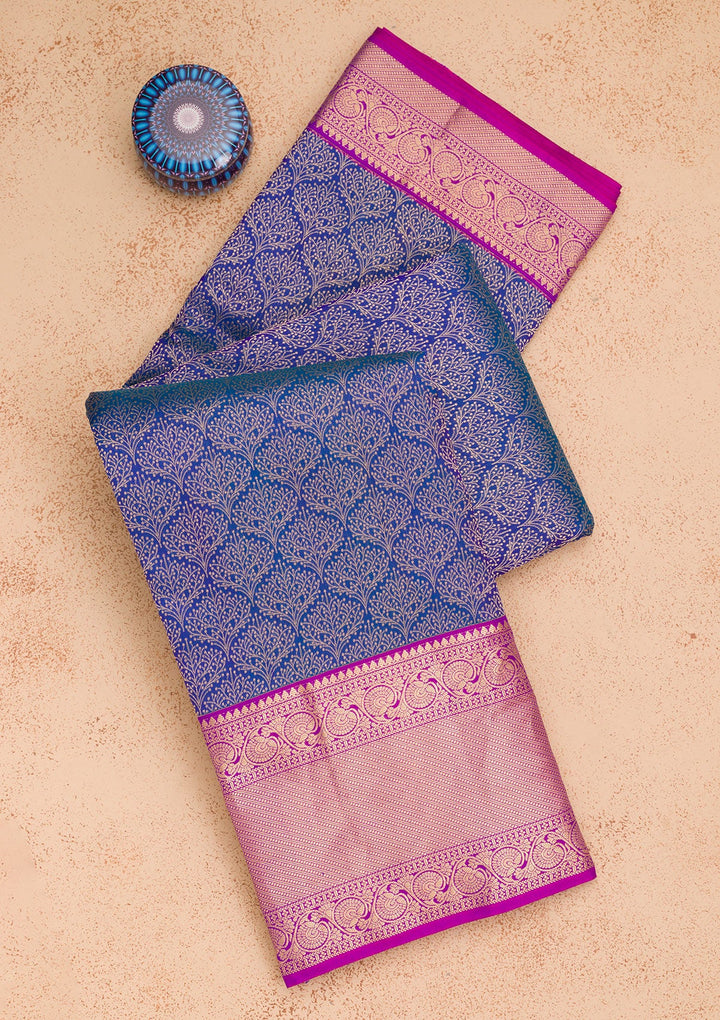 Royal Blue Zariwork Pure Silk Saree-Koskii