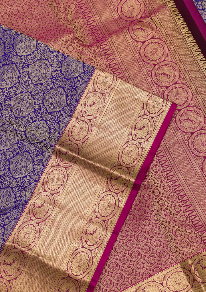 Royal Blue Zariwork Pure Silk Saree-Koskii