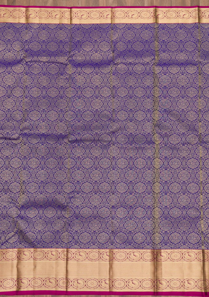 Royal Blue Zariwork Pure Silk Saree-Koskii