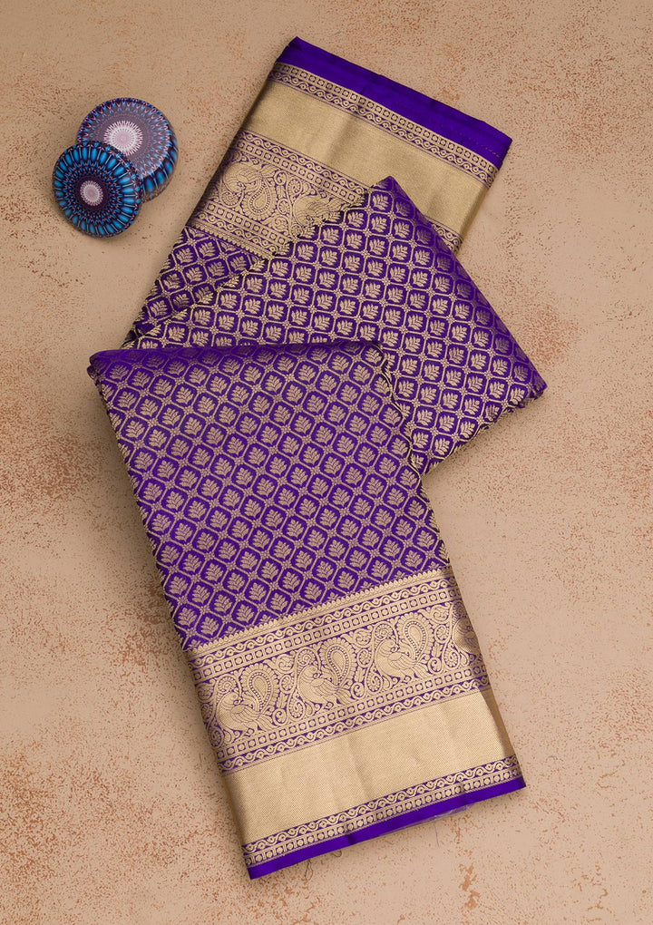 Royal Blue Zariwork Pure Silk Saree-Koskii