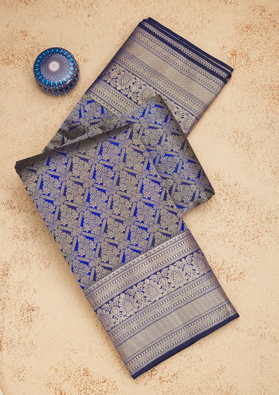 Royal Blue Zariwork Pure Silk Saree-Koskii