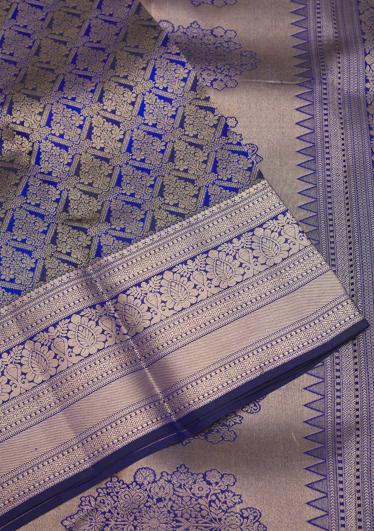 Royal Blue Zariwork Pure Silk Saree-Koskii