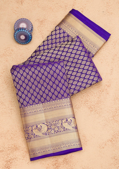 Royal Blue Zariwork Pure Silk Saree-Koskii