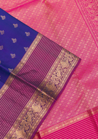 Royal Blue Zariwork Pure Silk Saree-Koskii