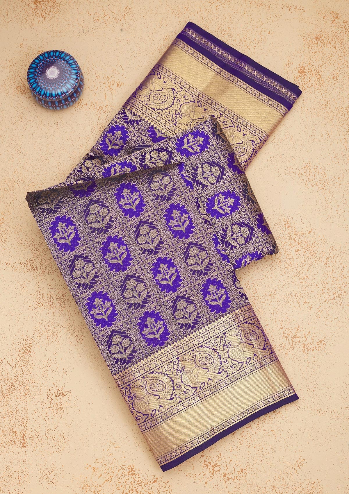 Royal Blue Zariwork Pure Silk Saree-Koskii