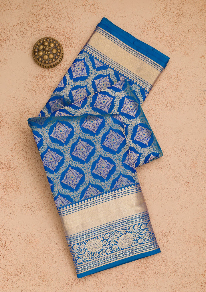 Royal Blue Zariwork Pure Silk Saree-Koskii