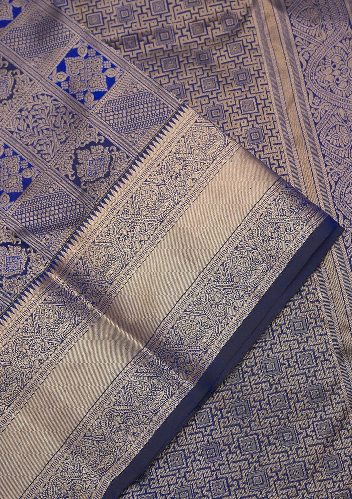 Royal Blue Zariwork Pure Silk Saree-Koskii