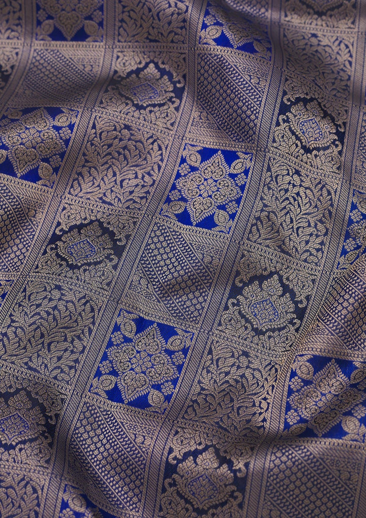 Royal Blue Zariwork Pure Silk Saree-Koskii