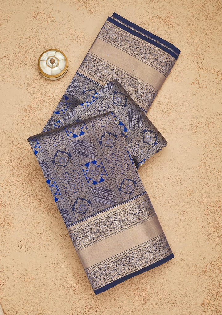 Royal Blue Zariwork Pure Silk Saree-Koskii
