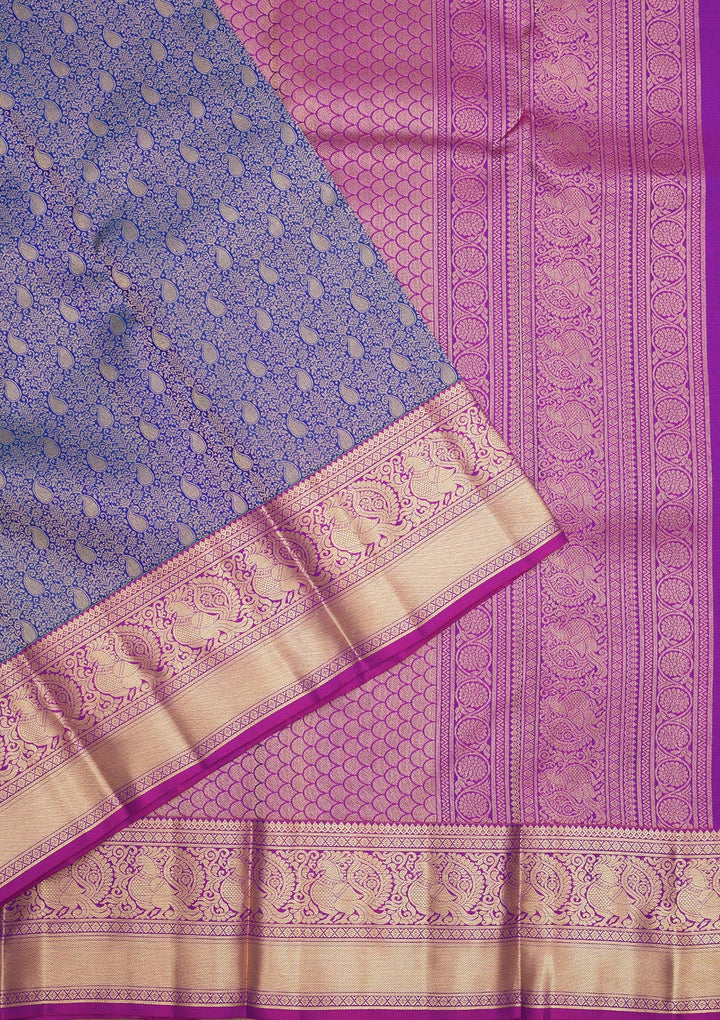 Royal Blue Zariwork Pure Silk Saree-Koskii