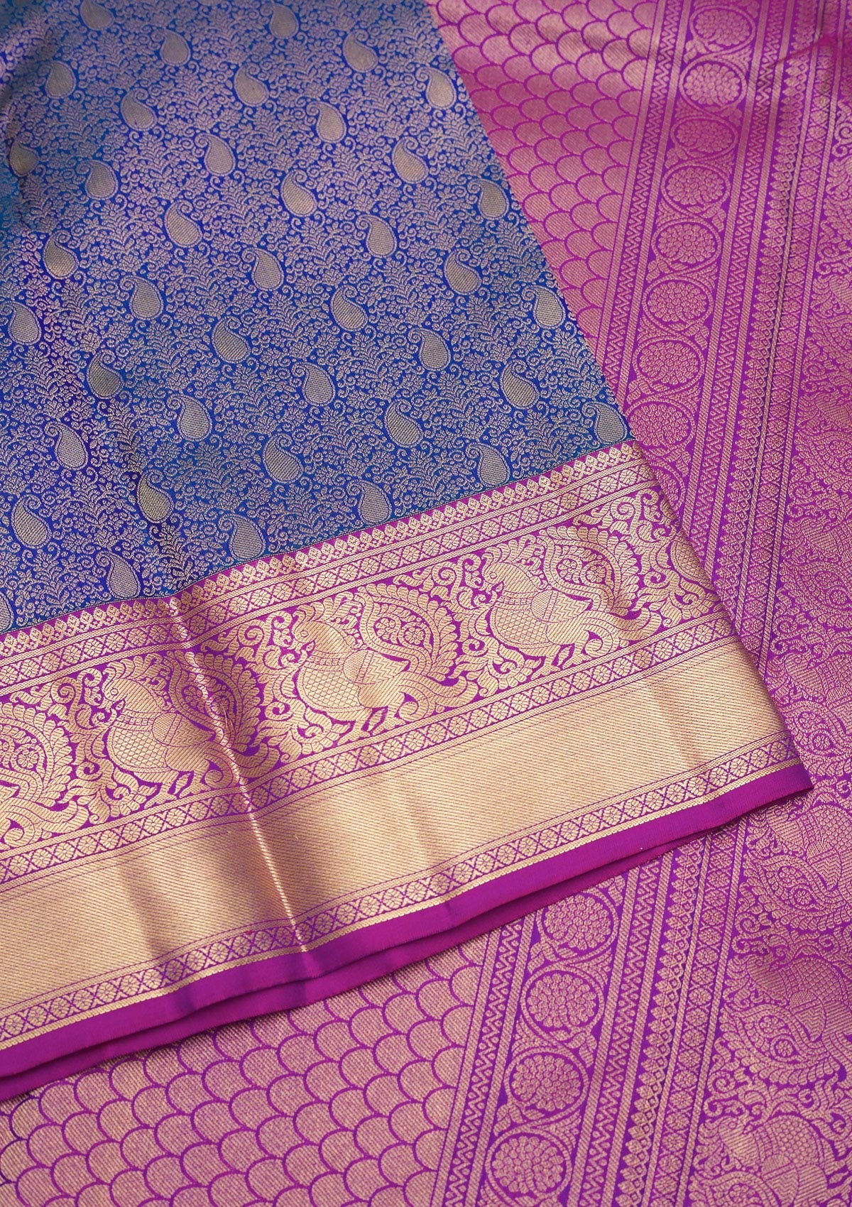 Royal Blue Zariwork Pure Silk Saree-Koskii