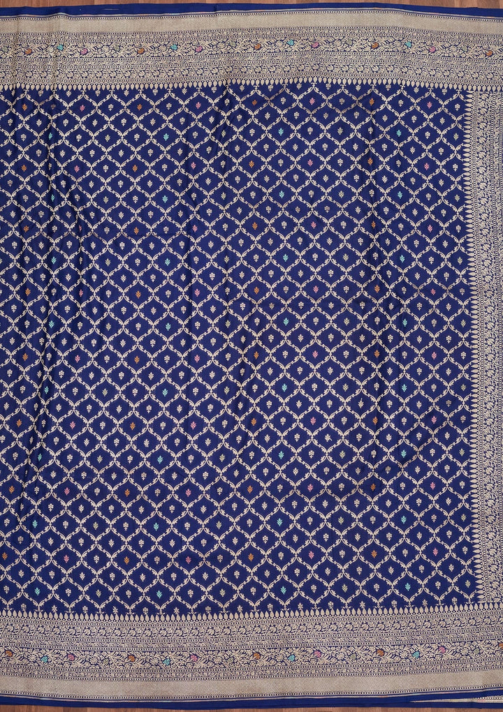 Royal Blue Zariwork Pure Silk Saree-Koskii