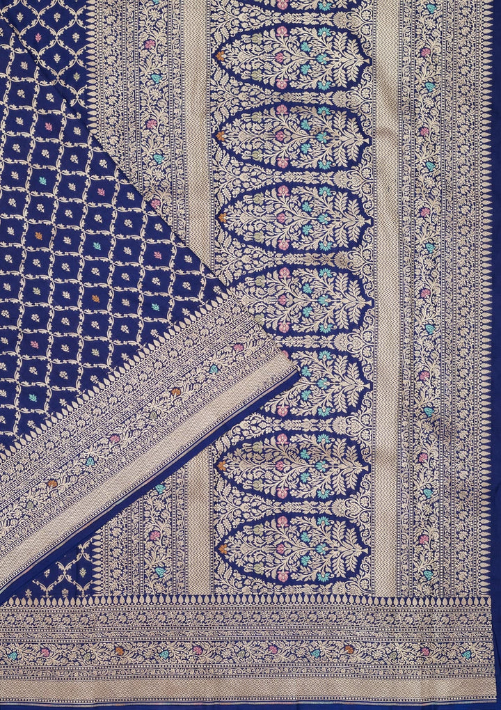 Royal Blue Zariwork Pure Silk Saree-Koskii