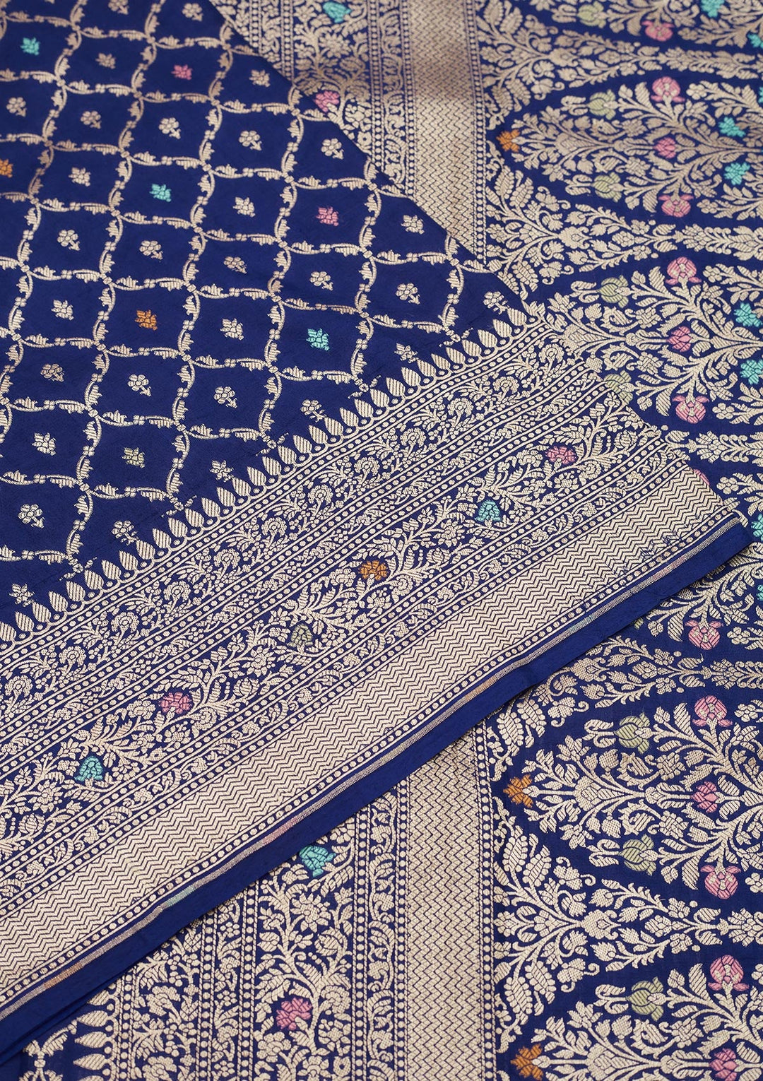 Royal Blue Zariwork Pure Silk Saree-Koskii