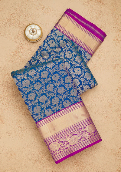 Royal Blue Zariwork Pure Silk Saree-Koskii