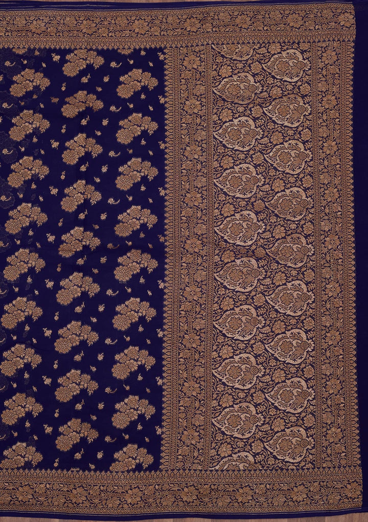 Royal Blue Zariwork Pure Silk Saree-Koskii