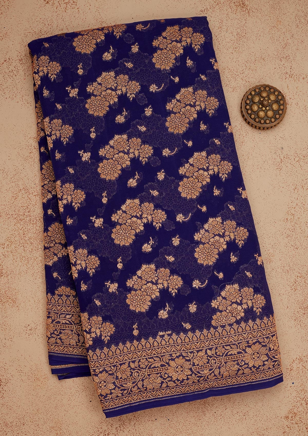 Royal Blue Zariwork Pure Silk Saree-Koskii