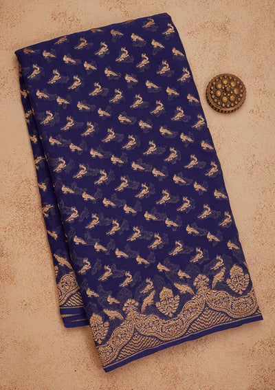 Royal Blue Zariwork Pure Silk Saree-Koskii