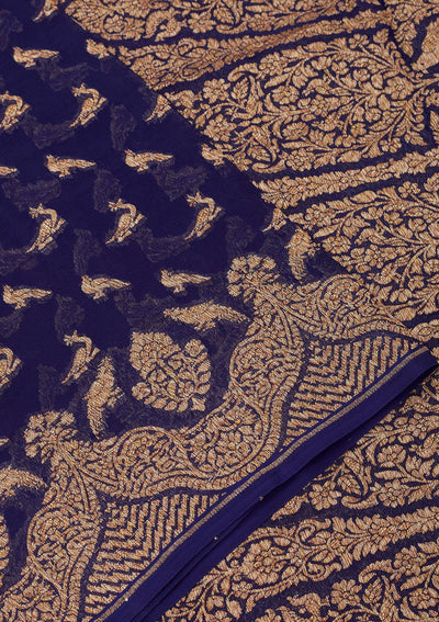 Royal Blue Zariwork Pure Silk Saree-Koskii