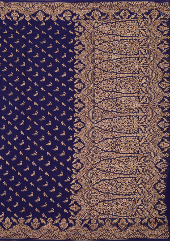 Royal Blue Zariwork Pure Silk Saree-Koskii