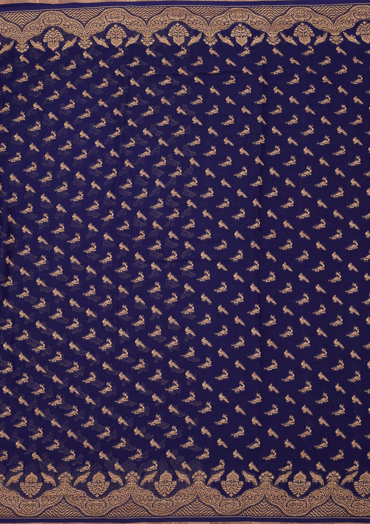Royal Blue Zariwork Pure Silk Saree-Koskii