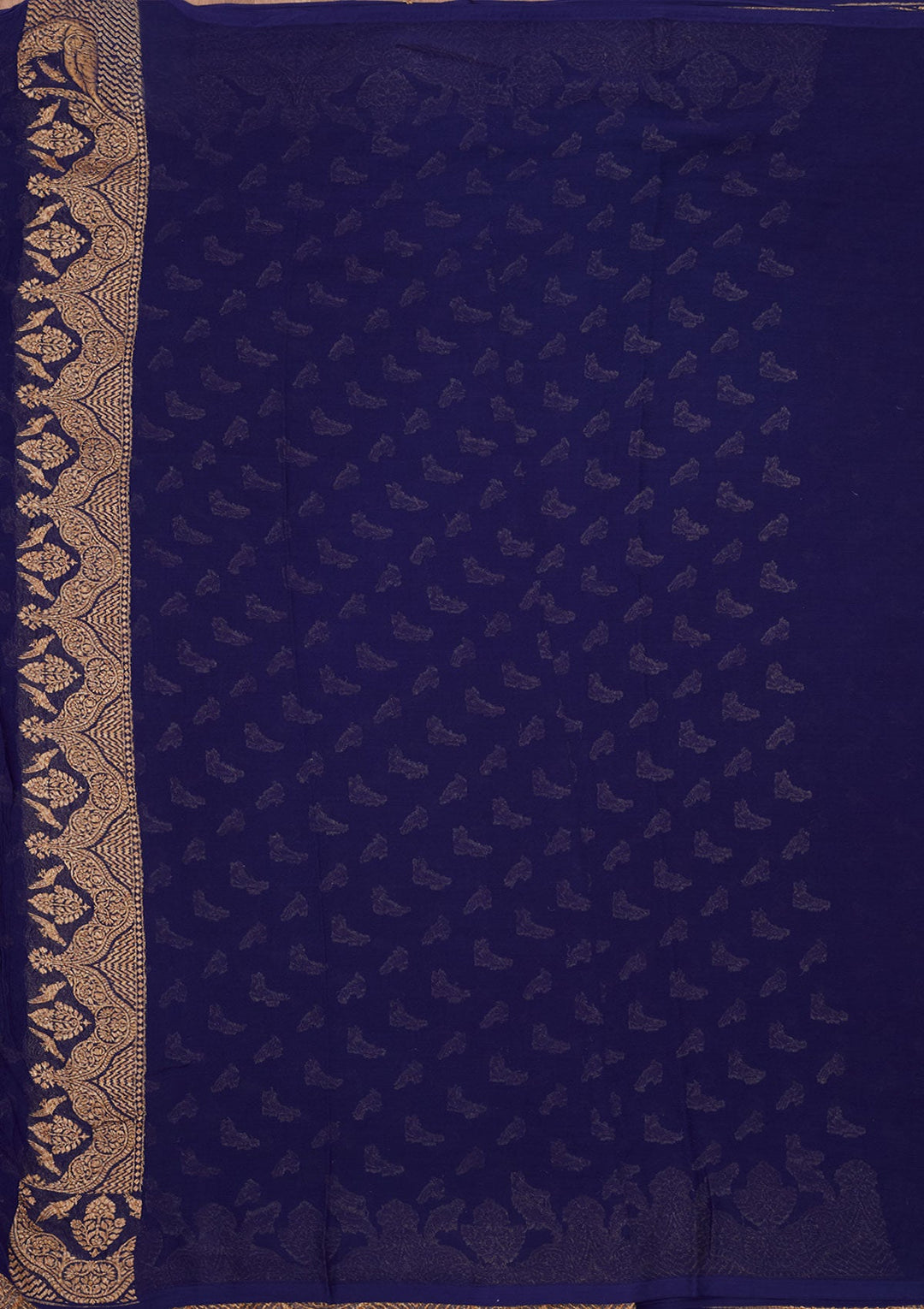 Royal Blue Zariwork Pure Silk Saree-Koskii