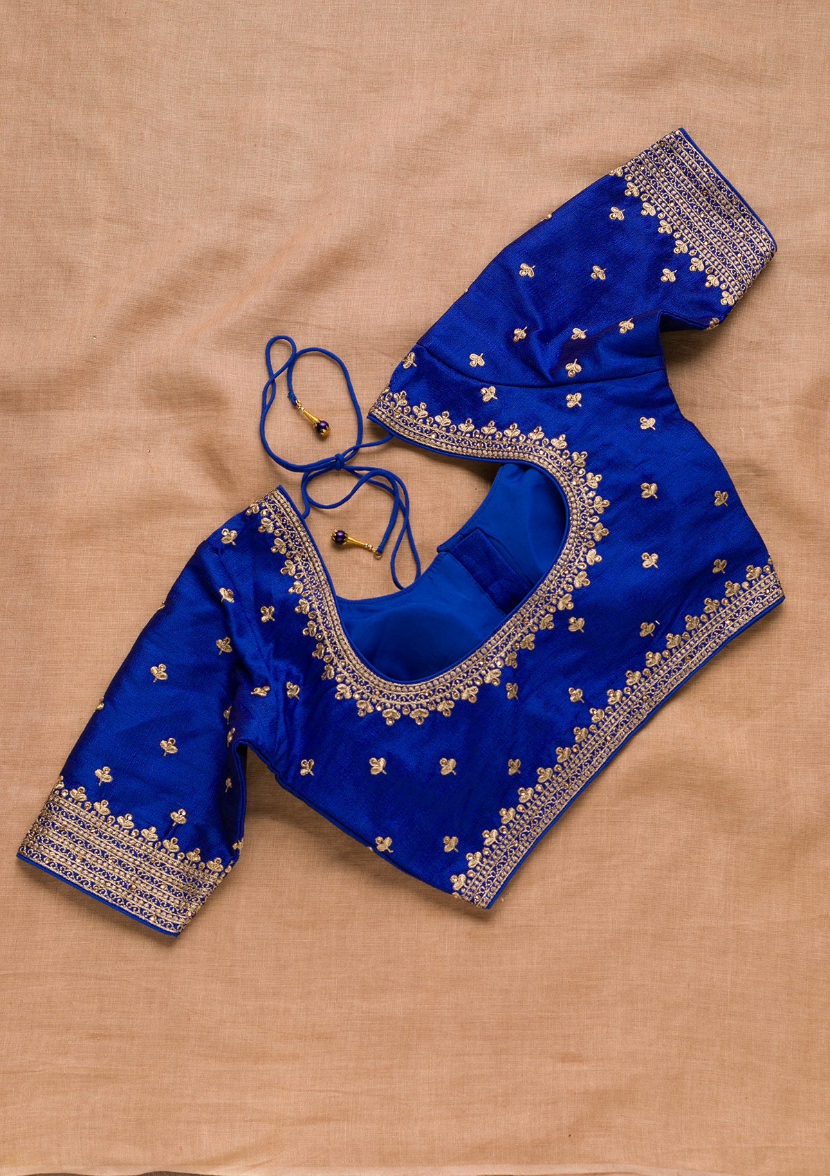 Royal Blue Zariwork Raw Silk Blouse-Koskii